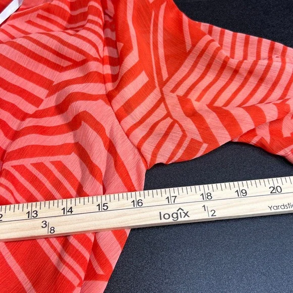 NWT Tommy Hilfiger Women's Coral Stripe Hi-Lo Faux Wrap Dress Tie Sleeve Size 8 - Picture 9 of 13